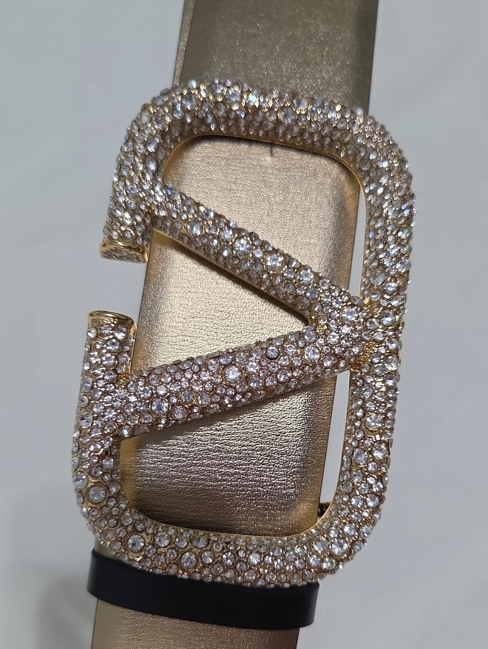 Valentino Garavani Reversible Gold Black Belt Studded Gold Buckle